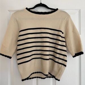 Nanette Lepore Cream and Black Striped Short-Sleeve Sweater top size M